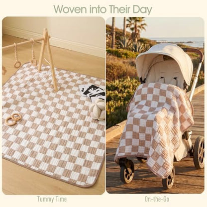 Ultra Soft Muslin Baby Blanket,A Versatile Swaddle and Bed Blanket for Babies, Toddlers, Boys, and Girls (1 Coffee Checkered 1 Pack).