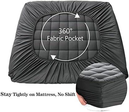 EASELAND Queen Mattress Pad Cotton Pillow Top Mattress Topper Dark Grey