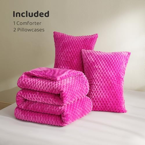 Petrichor Fluffy King Comforter Set - Ultra-Soft Pink Flannel Thick Comforter for King Bed, Luxury Warm Bedding Set for Winter & Fall, Cozy Fuzzy Bed Set 3 Pieces (1 Comforter & 2 Pillowcases)