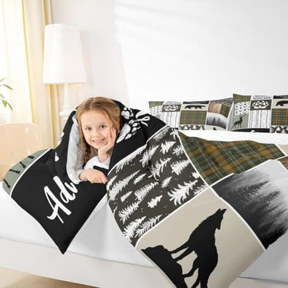 Camper Adventure Kids Comforter Set King Size,Deer Antlers Bear Paws Rustic Farmhouse Bedding Set for Boys Girls Adults Room Decor,Atzec Arrows Boho Down Comforter,Camo Duvet Insert,2 Pillowcases