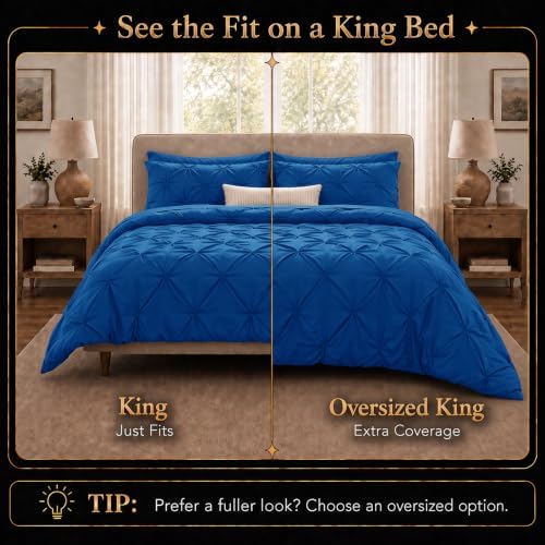 CozyLux Oversized King Comforter Set Classic Blue, 7 Pieces Bed in a Bag