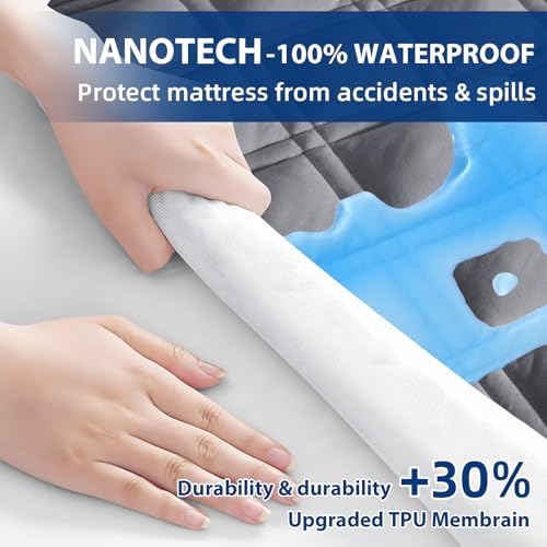 MEELUS Waterproof Queen Mattress Protector, Fitted Deep Pocket 8"-21",Gray