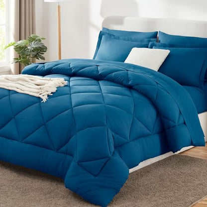 CozyLux King Comforter Set 102"x90" Teal - 7 Piece Bed in a Bag