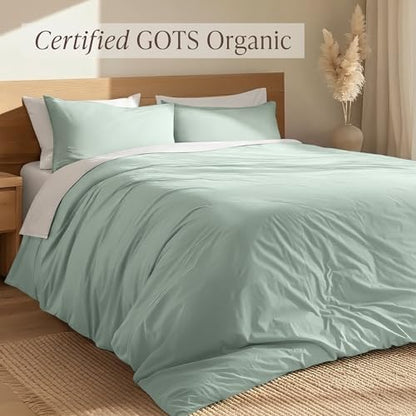 Bare Home 100% Organic Cotton California King Duvet Cover Set - Crisp Percale Weave - Lightweight & Breathable - Cooling Duvet Cover Set (California King, Willow)