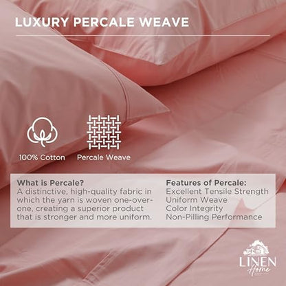 Linen Home 100% Cotton Percale Fitted Sheet only, Full Size, English Rose