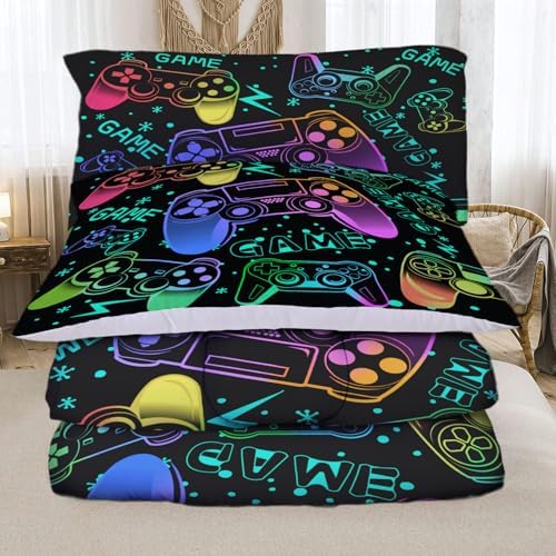 Sunnycitron Colorful Gamepad Gamer Comforter Set for Boys Gaming Bedding Set Teens Game Room Decor Full (1 Comforter + 2 Pillowcase)