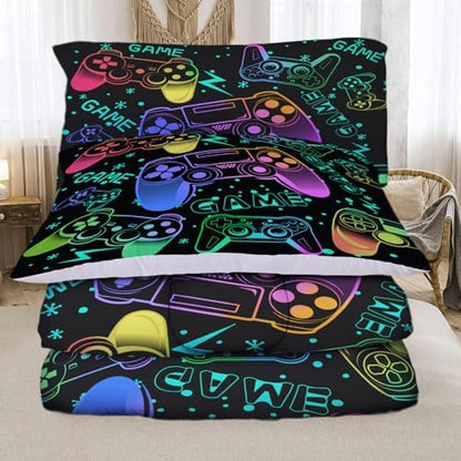 Sunnycitron Colorful Gamepad Gamer Comforter Set for Boys Gaming Bedding Set Teens Game Room Decor Full (1 Comforter + 2 Pillowcase)