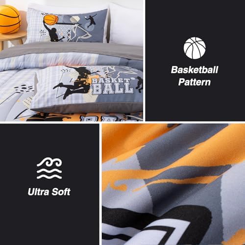 A Nice Night Basketball Themed Bed Comforter Sets for Boys Teens，Queen