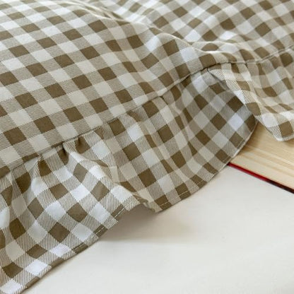 NSNLGSGC Tan Gingham Ruffle King Duvet Cover