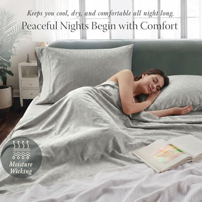 Threadmill 400TC Egyptian Cotton Queen Sheet Set, Damask, Light Grey