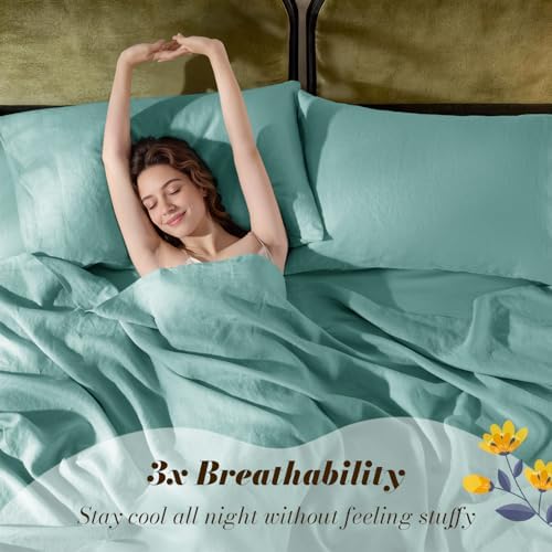 SONORO KATE 100% French Linen Queen Size Sheets Set,Natural Flax Bedding