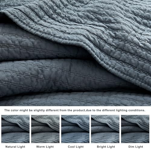 WDCOZY 100% Cotton California King Size Quilt Set, Pick Stitch, Dusty Blue