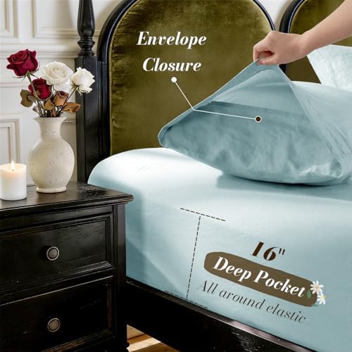 SONORO KATE 100% French Linen Queen Size Sheets Set,Natural Flax Bedding