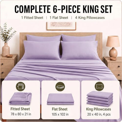 CozyLux King Size Sheets Set 6-Piece, 21-Inch Deep Pocket, Soft Feel