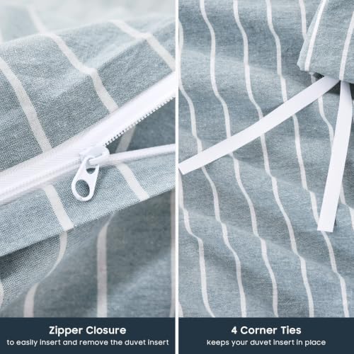 Wake In Cloud Striped Cotton Duvet Cover Set, Blue, Full