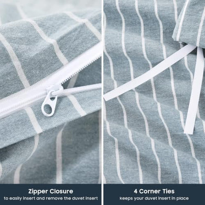 Wake In Cloud Striped Cotton Duvet Cover Set, Blue, Full