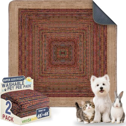 Washable Pee Pads for Dogs, Reusable Puppy Potty Training Pads, Ultra-Absorbent Thick Waterproof Leak-Proof Non-Slip Pads & Mat for Crate, Playpen, Floor, Whelping & Housebreaking , 2 Pack 48"x48"