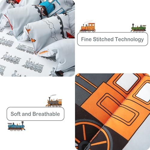 Viviland Kids Twin Bedding Sets, Boys Comforter, Light Grey Train