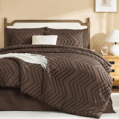 Litanika Brown Super King Comforter Set with Sheets, 7 Pieces Boho Bed Set