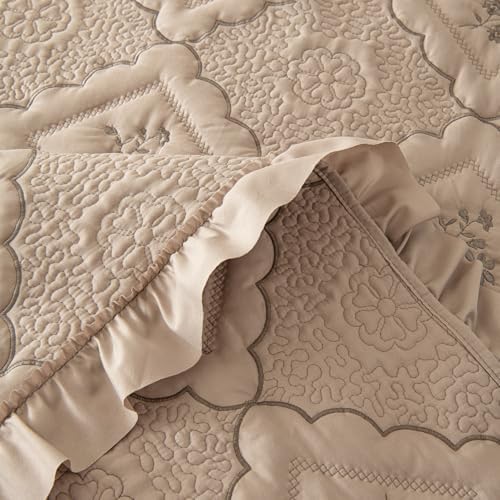 Sobrecamas Queen Elegantes,Queen Floral Quilt Set,Reversible Taupe Coverlet