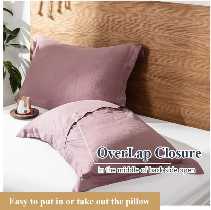 Simple&Opulence 100% Linen Pillow Case King Size Set of 2, Purple Pillow Covers with Overlap Closure, Luxury Breathable Pillowcases Protectors Suitable for All-Season (20" X 36", Purple)