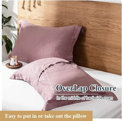 Simple&Opulence 100% Linen Pillow Case King Size Set of 2, Purple Pillow Covers with Overlap Closure, Luxury Breathable Pillowcases Protectors Suitable for All-Season (20" X 36", Purple)