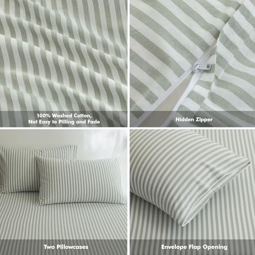 FOSSA Striped Duvet Cover Set 100% Washed Cotton Linen Feel Super King Plus