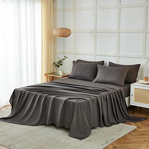 ILAVANDE King Size Sheets Set 6 Piece,Hotel Luxury Super Soft 1800 Series Microfiber Grey Bed Sheets King Set-Wrinkle Free & Breathable-14 Deep Pocket Sheets for King Size Bed(King,Neutral Grey)