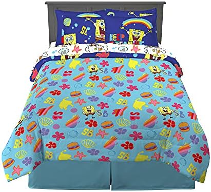Franco Kids Bedding Super Soft Comforter and Sheet Set with Sham, 7 Piece Full Size, Spongebob Squarepants