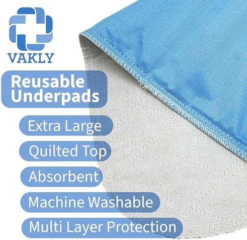 Vakly Washable Reusable Underpads 36x54, Incontinence Bed Pads, 5 Pack