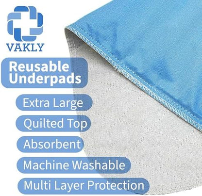 Vakly Washable Reusable Underpads 36x54, Incontinence Bed Pads, 5 Pack