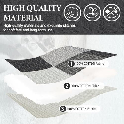 SahSahCasa 120"x120" 100% Cotton Oversized California King Quilt Bedspread Coverlet Set, Patchwork Plaid Cal King Quilted Bedspread Extra Large Quilt, XL Bed Spread Lightweight Comforter, Gray