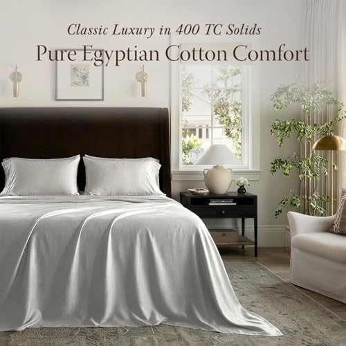 Threadmill 400TC Egyptian Cotton King Sheet Set, Sateen, Solid, Light Grey