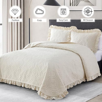 DJY California King Quilt Bedding Set, Beige Lightweight Soft Bedspread