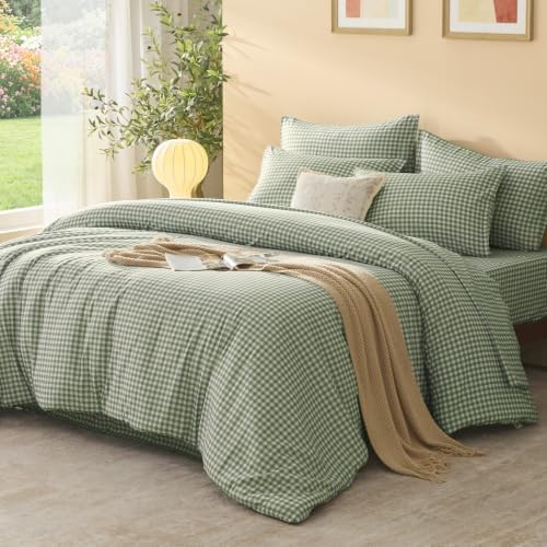 Litanika Full Size Comforter Sets 7 Pieces Sage Green Gingham