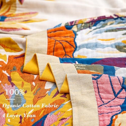 VANJOROY Boho Large Throw Blanket for Bed Couch, 100% Organic Cotton Soft Queen Throw-Floral Butterfly Decor Fall Blanket for Sofa Quilt and Gift, 80" x 90"-Beige