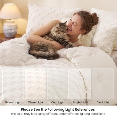 Love's cabin Fleece Queen Comforter Set, Fluffy Reversible Bedding, Cream