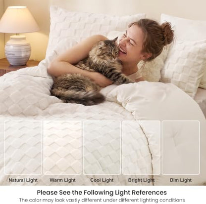 Love's cabin Fleece Queen Comforter Set, Fluffy Reversible Bedding, Cream