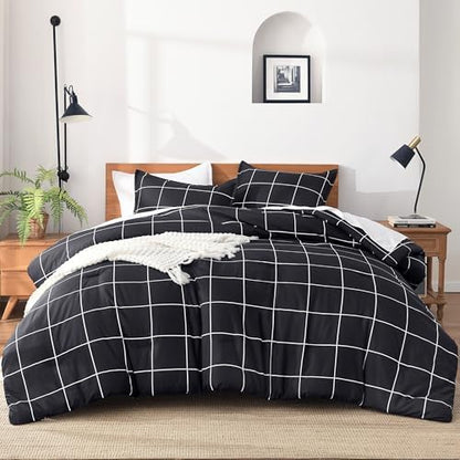 Andency Twin Comforter Sets Black, Gingham Plaid Grid Checkered Bedding Set