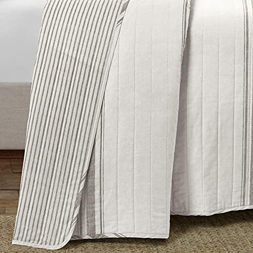 Lush Decor Farmhouse Stripe Reversible Cotton Quilt King Size 3 Piece Set Gray - Farmhouse Bedding Set King Quilt - Striped Bedding