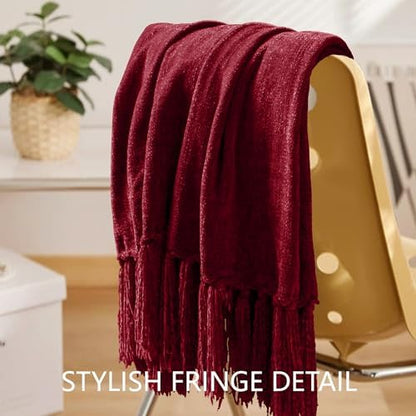 Chenille Throw Blanket for Couch 60" x 80" Twin, Red