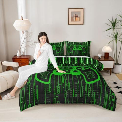 Feelyou Kids Boys Green Gaming Bedding Set Full Size