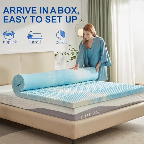 SINWEEK Mattress Topper 5-Zone Memory Foam Mattress Topper Pressure Relieve Soft Mattress Pad, CertiPUR-US Certified, 1.5 Inch Queen Size, Blue