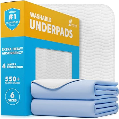 GREEN LIFESTYLE Washable Underpads - Large Bed Pads for use as Incontinence Bed Pads, Reusable Pet Pads, Great for Dogs, Cats, Bunny, Seniors Bed Pad (Pack of 2 - 34x52)