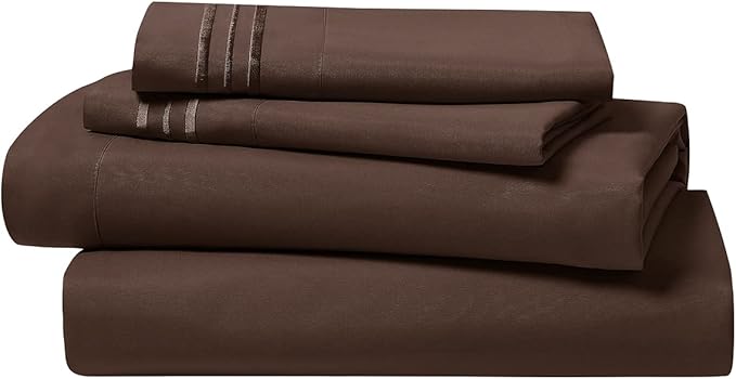 Clara Clark Bed Sheets, Premier 1800 Series 4 Piece Bed Sheet Set, Deep Pocket, Wrinkle, Fade, Stain Resistant, Luxury Soft Bedding Sheets & Pillowcases, Twin, Chocolate Brown