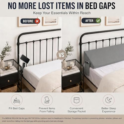 King Bed Wedge Pillow for Bed Headboard Gap Filler Light Grey