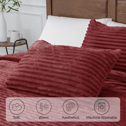 BEDELITE Fleece King Comforter Set, Fluffy Bed Set, Burgundy
