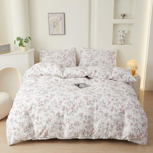 VM VOUGEMARKET Girl's Pink Flower Duvet Cover Set, Twin, 100% Cotton