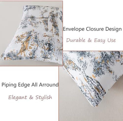 FADFAY Twin XL Toile Sheets Set Dorm Room Essential Bedding 100% Egyptian Cotton Soft Breathable Sheet Classic Black and Gold French Country Vintage Farmhouse Sheet Extra Long for College Bedding 4Pc