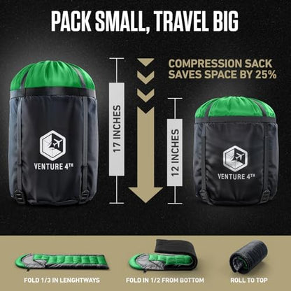 VENTURE 4TH Backpacking Sleeping Bag for Camping - Single, XXL & Double